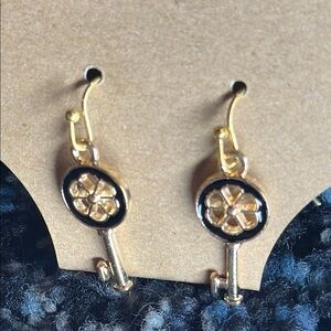 Hand Crafted KEYs Gold and Black Dangle Earrings